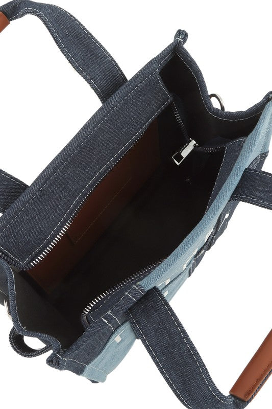 DENIM CROSSBODY TOTE BAG